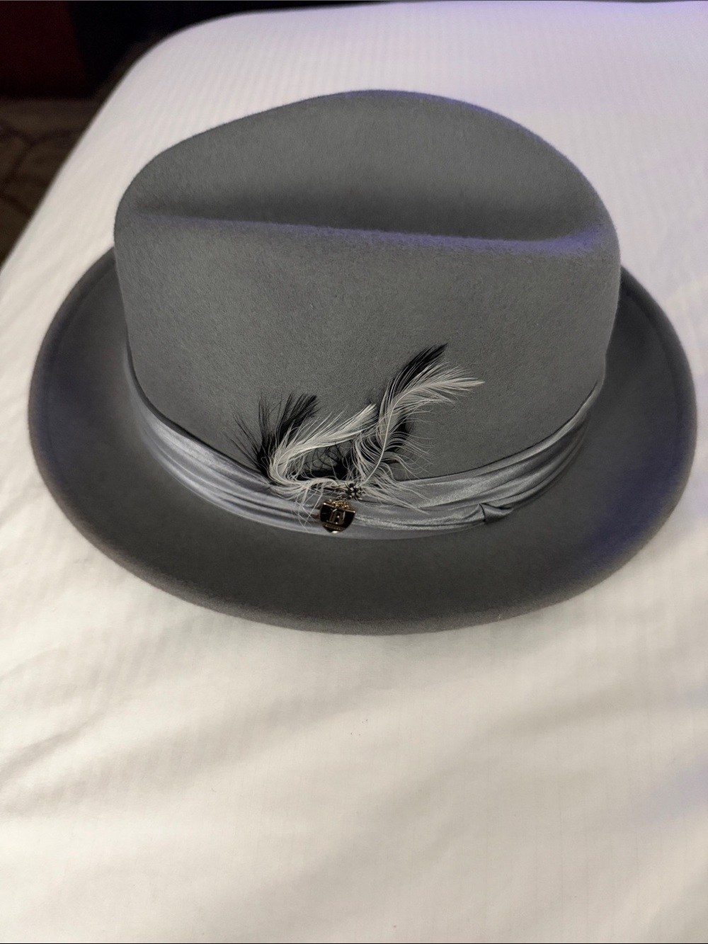 Men's Classic Gray Felt Fedora with Feather Accent